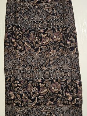 Charter Club Black Maxi Skirt with Taupe and Purple Floral Paisley Border